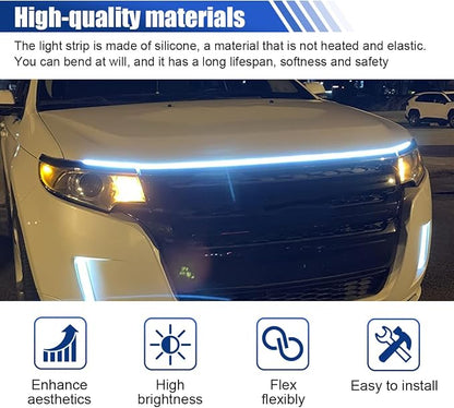 71 Inch Exterior Car LED Hood Light Strip, Flexible Waterproof Dynamic Scan Start Up Hoodbeam Lights, Universal 12V Bright Daytime Running Light Strip for Cars, SUVs, Trucks (Ice Blue)