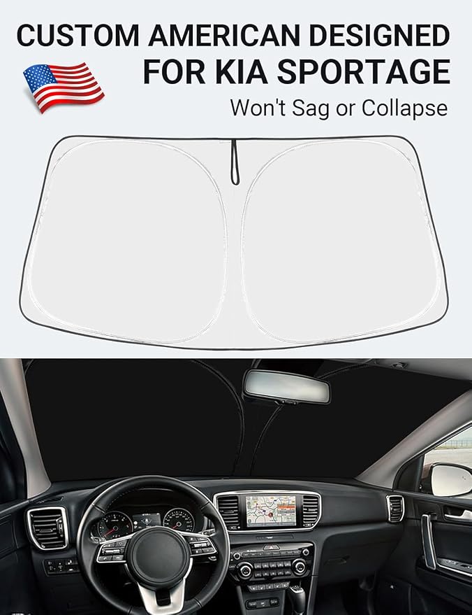 Proadsy 2026 Upgrade Front Windshield Sun Shade Foldable Sunshade Protector Custom Fit 2017-2022 Kia Kia Sportage GT-Line GT Sedan Accessories