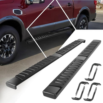6" Running Boards Compatible with 2004-2023 Nissan Titan XD Crew Cab | Aluminum Flat Side Step Nerf Bars for Truck, Heavy Duty Black Powder Coated Step Bars