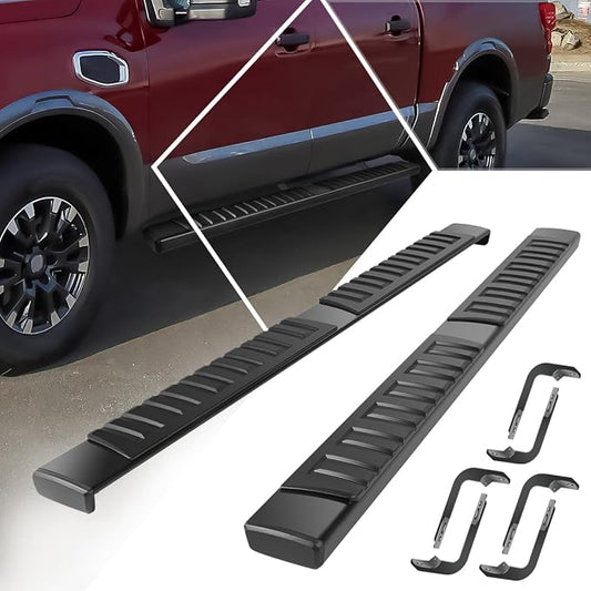 6" Running Boards Compatible with 2004-2023 Nissan Titan XD Crew Cab | Aluminum Flat Side Step Nerf Bars for Truck, Heavy Duty Black Powder Coated Step Bars