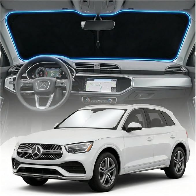 for Mercedes Benz GLC Sun Shade Windshield Cover - Custom Fit GLC 260 GLC 300 GLK-Class Accessories 2016-2024 2025 Sunshade Foldable UV Protection & Heat Shield Sun Visor Accessories