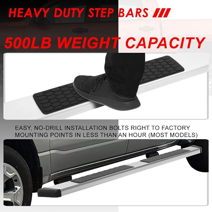 Auto Dynasty Running Boards Compatible with 2007-2021 Toyota Tundra CrewMax/Extended Crew Cab, Stainless Steel Side Step Rail Nerf Bars, 5" Step Bars, Polished Chrome