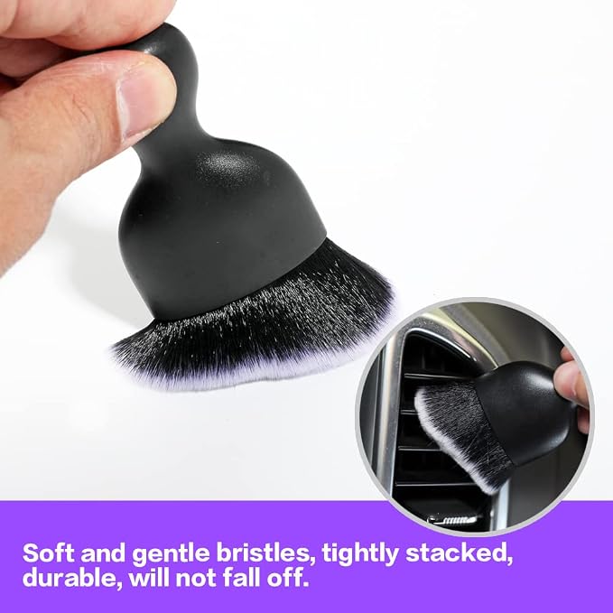 AOCISKA Car Interior Detailing Brush,Soft Bristle Cleaning Brush Car Detailing Brush Dusting Brush,Car Interior Cleaning Tool,Auto Detail Brush Car Dash Duster Brush (Black&White with Cap)