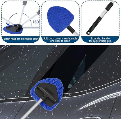 Car Wash Brush with Long Handle, Windshield Cleaning Tool, Car Washing Mop Kit Mitt Sponge Car Cleaning Supplies Kit, Microfiber Towel Gloves Universal for Cars RV SUV Truck Office (Blue)