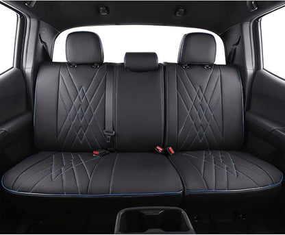 EKR Custom Fit Tacoma Rear Car Seat Covers for Toyota Tacoma 2016 2017 2018 2019 2020 2021 2022 2023 Access Cab - Second Row Only,Faux Leather(Black with Blue Trim)