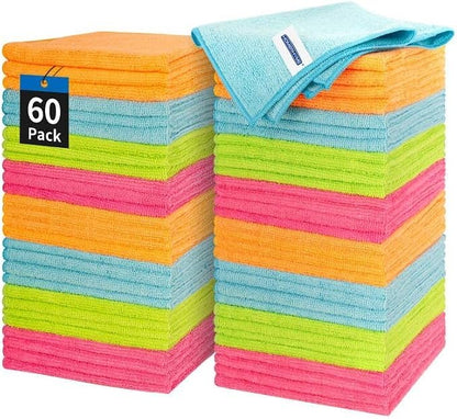 Microfiber Cleaning Cloth - 60 Pack Shop Towels, 12" x 12" Cleaning Rags Lint Free, Reusable Microfiber Towels for Cars Kitchen Automotive House Office