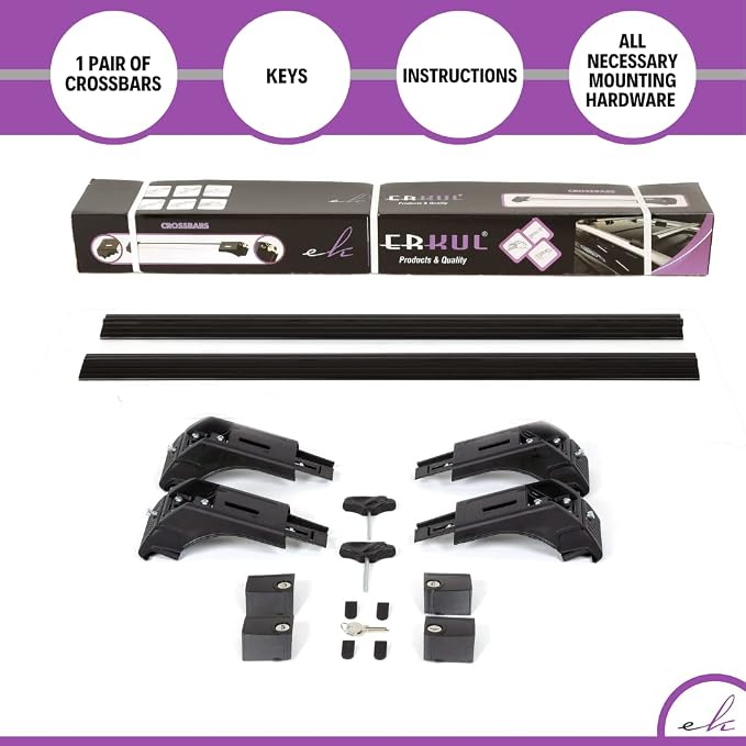 ERKUL Roof Rack Cross Bars for Mitsubishi Outlander 2014-2021 (Not fit for Outlander Sport) | Lockable Aluminum Crossbars for Rooftop | Compatible with Flush Rails - Black