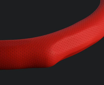 Quick Install Sporty Red Perforated Nappa Leather Steering Wheel Cover Anti-Slip Universal fit 14 ½ to 15 inches Car SUV Pickup Steering Wheel