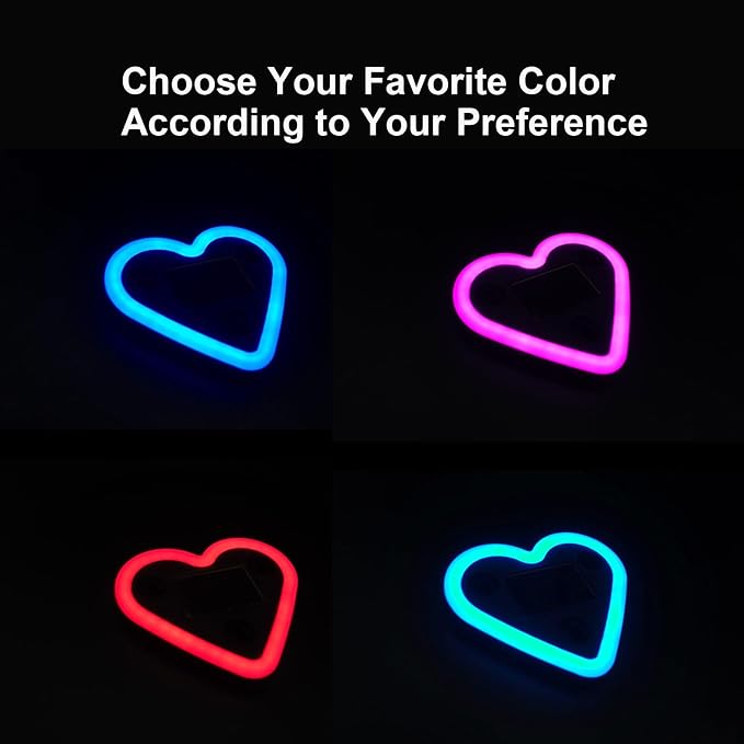 Rechargeable Solar-Powered Wireless Heart LED Light for Car Interior Decorations, with 6 Lighting Modes and Vibration Sensor, Romantic Ambient Gift for Couples/Women/Men, Blue, 1 Pcs