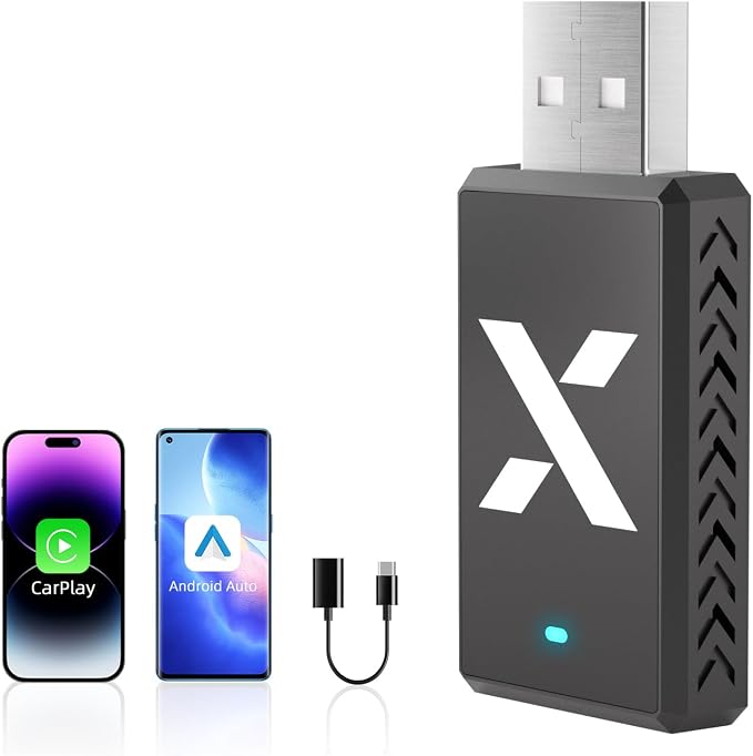 2-in-1 Wireless CarPlay Android Auto Adapter, Dual Chips, Heat Vent Car Play Dongle, USB-A & C, Compatible with Factory-Installed Wired CarPlay & AA Features Car from 2016, for iPhone & Android Phone