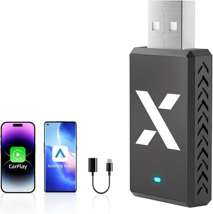 2-in-1 Wireless CarPlay Android Auto Adapter, Dual Chips, Heat Vent Car Play Dongle, USB-A & C, Compatible with Factory-Installed Wired CarPlay & AA Features Car from 2016, for iPhone & Android Phone