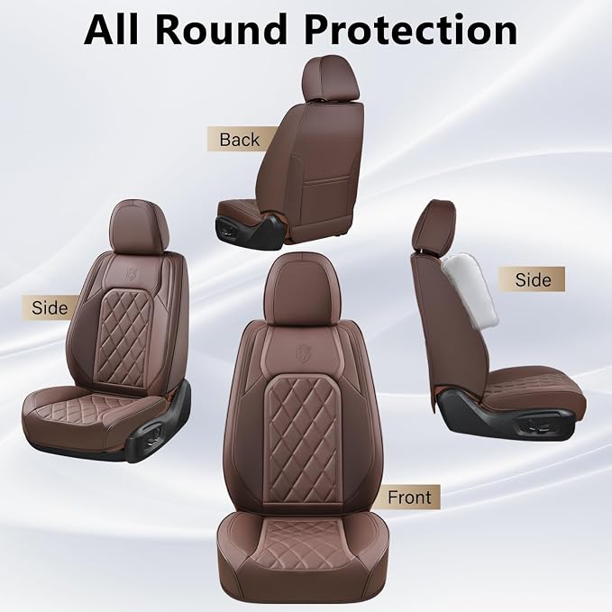Coverado Front Seat Covers, Car Seat Covers Front Seats, Luxury Faux Leather Seat Covers for Cars, Car Seat Protector Waterproof, Automotive Driver Seat Cover Universal Fit for Most Cars, Brown