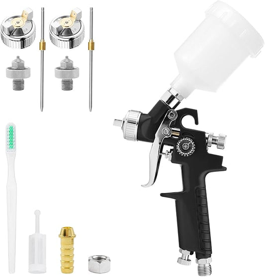 Mini HVLP Air Spray Gun Kit, with 0.8mm & 1.0mm Nozzles&125cc Cup, Small Automotive Paint Sprayer, Paint Guns Touch Up Detail Spot Repair, for House Painting, Furniture, Cars