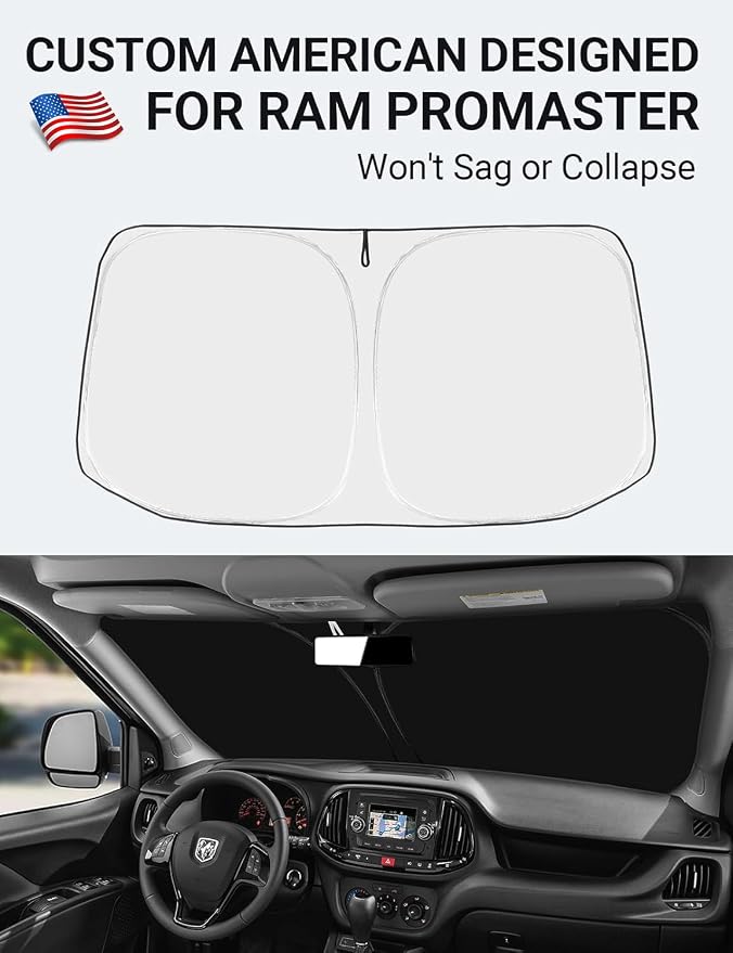 Proadsy 2026 Upgrade Windshield Sunshade Custom for 2014-2025 Dodge Ram ProMaster Reflective Heat Sun UV Protector Foldable Front Window Shade Prime Accessories