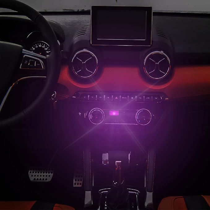 2Pcs USB LED Atmosphere Lights Mini Car Interior Accessories Ambient Lamp Universal, Mini USB LED Decoration Night Light, Portable Car Ambient Lighting Kit for All Car Interiors (Purple Pink)