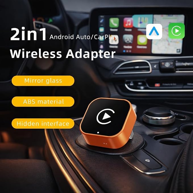 Wireless CarPlay Adapter, 2026 Upgraded Wired to Wireless for Apple CarPlay & Android Auto, 2-in-1 Mini USB, Plug-and-Play Stable Connection (Orange)