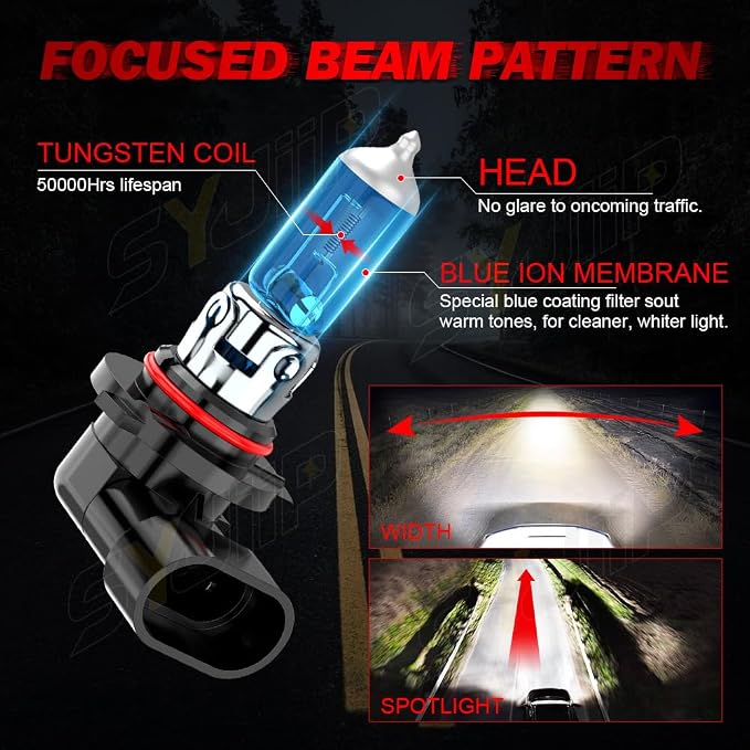 Upgraded Halogen Headlight Bulbs For Chevy Traverse 2009 2010 2011 2012, 9005 H11 High Low Beam Halogen Lights, 6000K White, 300% Brightness, Plug n Play, 4-Pack