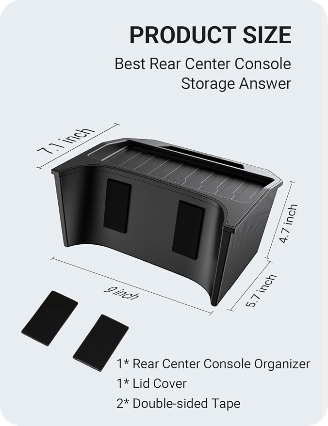 BASENOR 2017-2023 Tesla Model 3 Trash Can, Rear Center Console Organizer Tray, Backseat Storage Box with Lid Cover for Model 3 Interior Accessories(Not Fit 2024-2026 Model 3)