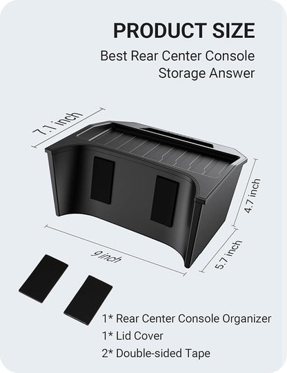 BASENOR 2017-2023 Tesla Model 3 Trash Can, Rear Center Console Organizer Tray, Backseat Storage Box with Lid Cover for Model 3 Interior Accessories(Not Fit 2024-2026 Model 3)