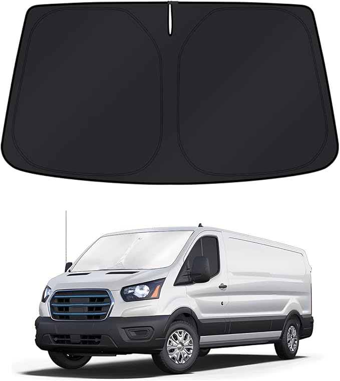 KUST Windshield Sun Shade for Ford E-Transit 2022 2023 2024 2025 2026 Window Accessories Sunshade Foldable Blocks UV Rays Keep Cars Cooler