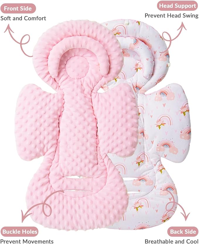 TinlyFinly Infant Car Seat Insert with Extra Cushion for Preemie to Toddler, Reversible Newborn Carseat Insert for Baby Head Body Support, Fits for Stroller, Baby Swing, Bouncer - Dots, Pink