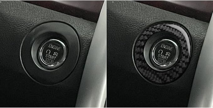 Premium Carbon Fiber Compatible with Ford Edge 2011-2014 2012 2013 SEL/Limited/SE/Sport Accessories Car Key Ignition Push Start Button Circle Cover Interior Trim Sticker Decal Black 1PC