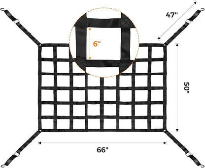 Cargo Net for Pickup Truck Bed Adjustment 50"x66" Truck Bed Cargo Netting with S-Hook Fittings 2” Wide Heavy Duty Small Trunk Cargo Nets Automotive Carrier for SUV Car Trailer
