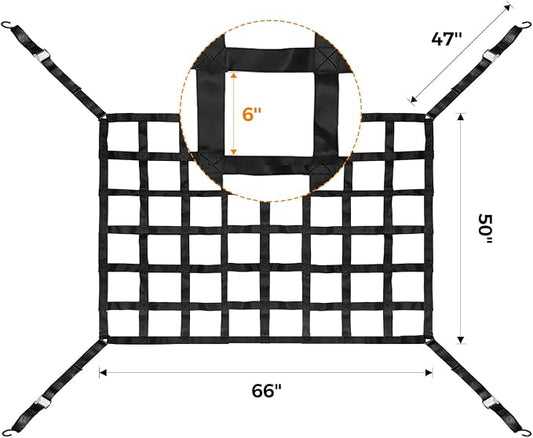 Cargo Net for Pickup Truck Bed Adjustment 50"x66" Truck Bed Cargo Netting with S-Hook Fittings 2” Wide Heavy Duty Small Trunk Cargo Nets Automotive Carrier for SUV Car Trailer