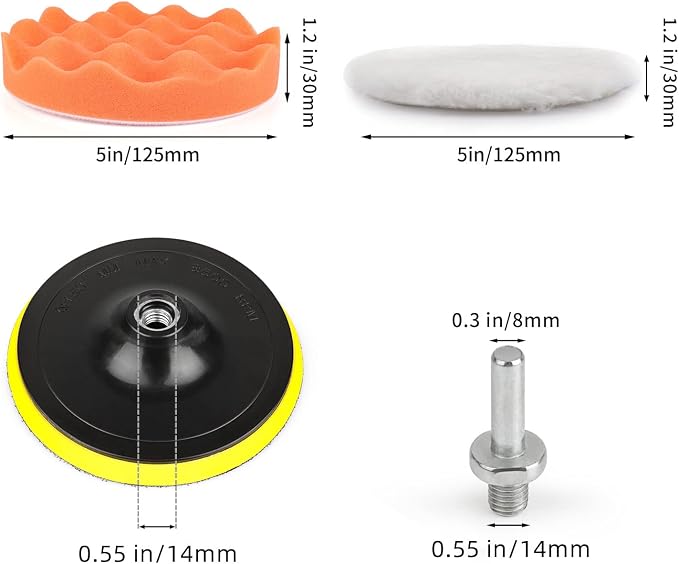 Kshineni 5 Inch(125 mm) Drill Polishing Pads 11 Pcs Car Polishers and Buffers Compound Buffing Kits Drill Attactment for Auto Polisher,Sanding,Waxing