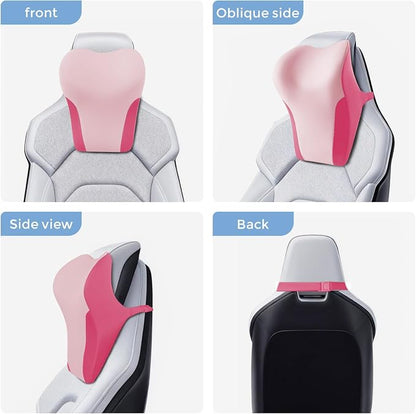 BABUR Car Neck Pillow for Driving Seat, Memory Foam Car Headrest Pillow, Ergonomic Neck Support, Breathable Removable Cover, Adjustable Strap, Pain Relief for Long Drives, Universal Fit | Pink
