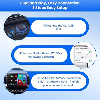 CarlinKit Mini Ultra 2-in-1 Wireless Android Auto for Android 11+ & Wireless CarPlay Adapter for iOS 10+, USB-C/A, Plug & Play, Low Latency, Mini USB Design for OEM Cars, Dark Blue