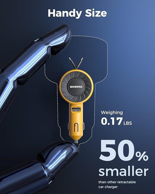 SUPERONE 3-in-1 Car Charger with Retractable Cords, USB C Charger Car Adapter Compatible with iPhone 17/16/15/14/13/12 Pro Max Samsung Android Phones