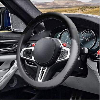 LAINLOY 14.5"-15" Car Steering Wheel Cover, Microfiber Leather Cover, Anti-Slip Breathable Steering Wheel Decoration, Universal Steering Wheel Accessories for Diverse Cars (Gray)