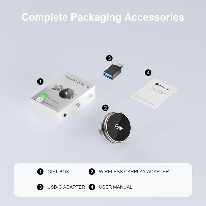 2-in-1 Wireless CarPlay & Android Auto Adapter, CarPlay Dongle Convert Wired to Wireless, Bluetooth & Wi-Fi, Plug & Play, Zero Latency, Compatible with USB/USB-C(Silver)