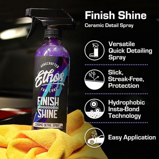 Ethos Finish Shine - Ceramic Detail Spray | Spray Wax For Car Detailing Quick Detail Car Wax | Waterless Car Cleaning | Clay Bar Lubricant | Ceramic Coating & Sealant Safe Top Coat (16 Fl Oz - 2PK)