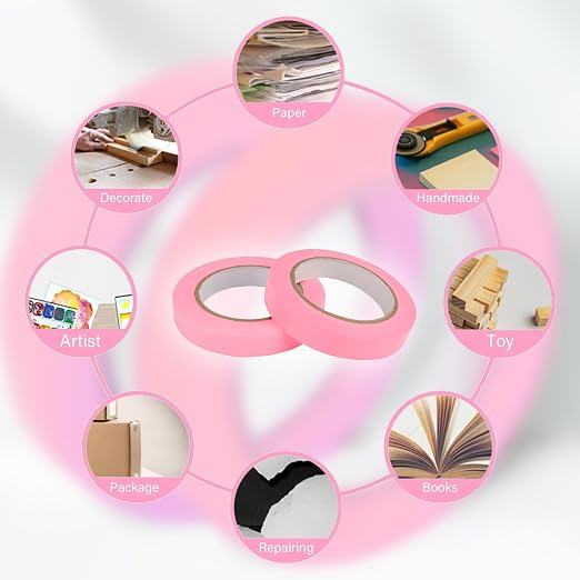 6 Rolls Fine Line Tape 1/16, 1/8, 1/5, 2/5, 1/2, 3/4 Inch x 55 Yard Fineline Masking Tape Painter Adhesive Automotive for DIY Car Auto Paint (Pink, Mixed Sizes)