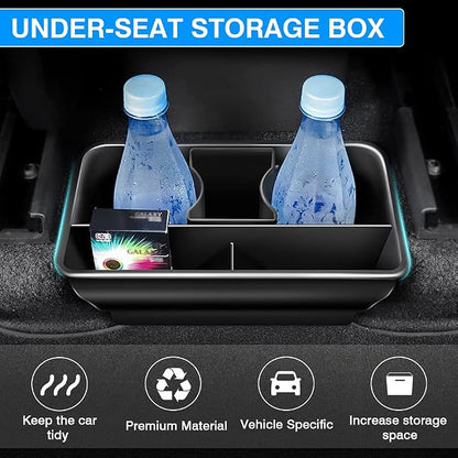 Karltys Rear Center Console Organizer for Tesla Model Y 2020-2024 2025 Accessories 2nd Row Back Seat Storage Box Under Seat Rear Middle Air Outlet Trash Can Container Bin ABS Black(Not for Juniper)