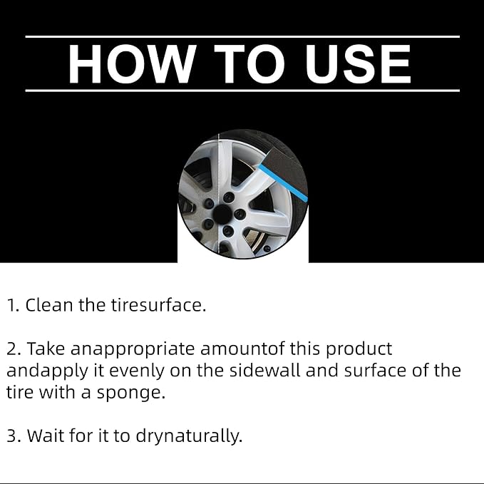 Tire Shine Wax Coating Paste, Car Tire Black Shine with Conditioners, Resists Water & Sunshine Fading, Tire Cleaner with Applicators for Cars, Trucks, Motorcycles, 3.53 Oz