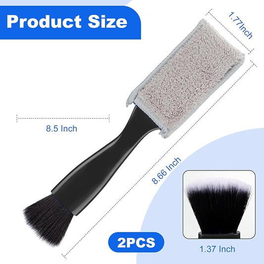 Double Head Brush for Car Clean, Car Brushes for Detailing Interior, Double Ended Portable Dust Brush, Suitable for Vents, Dashboards, Buttons, Console Gaps, Nylon Bristles and Coral Velvet, Black