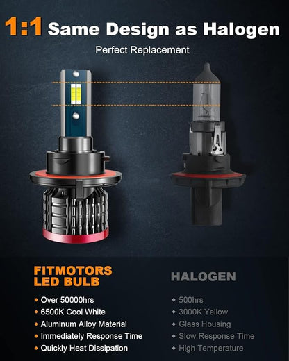 H13/9008 Light Bulbs,80W 16000 Lumens Bright,6500K Cool White Fog Light Halogen Replacement IP68 Waterproof, Pack of 2