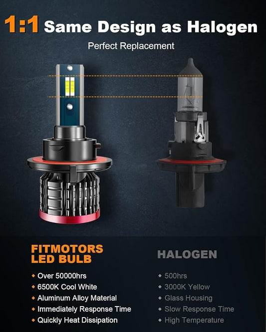 H13/9008 Light Bulbs,80W 16000 Lumens Bright,6500K Cool White Fog Light Halogen Replacement IP68 Waterproof, Pack of 2