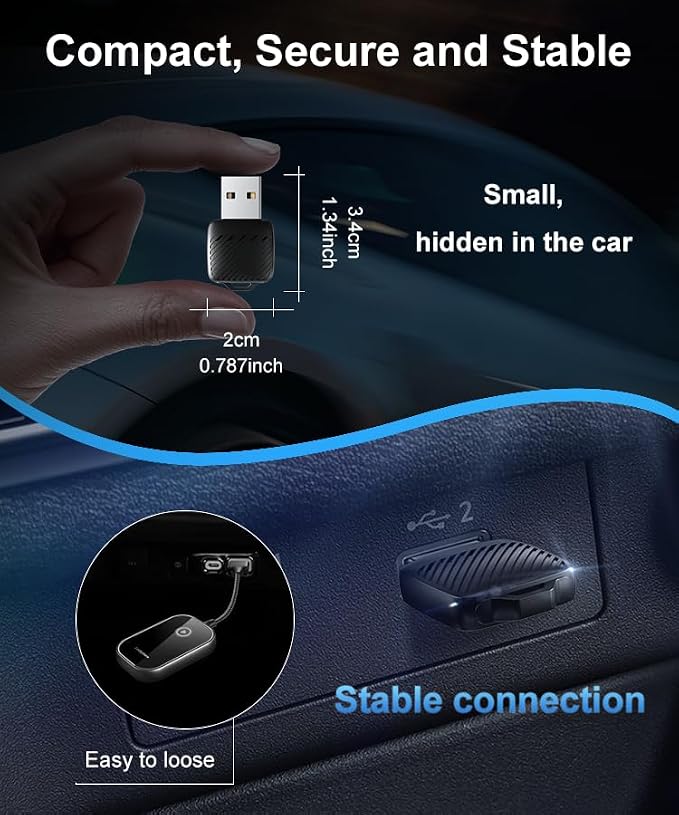 TRPYD Wireless CarPlay Adapter 2025 Upgraded, Plug and Play, No Latency, Converts Factory Wired to Wireless, Compatible with iPhone (iOS 10 and Above) for Cars 2016+ - Black