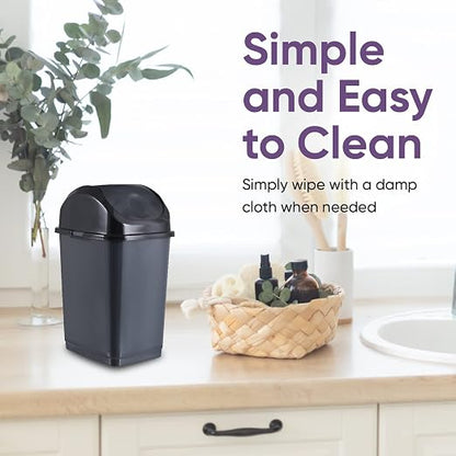 Superio Mini Desktop Trash Can with Swing Top Lid Portable Plastic Garbage Can for Countertop, Desktop, Make up Vanity, Bathroom, Car, Under Sink, Dorm Compact Waste Bin 5 L 1.25 Gal (3, Grey)