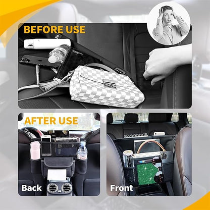 Green Diamond Car Handbag Holder Between Seats Bling Rhinestone Car Storage Bag Large Capacity Purse Phone Automotive Consoles Organizer Safe Barrier of Backseat Pet Kids