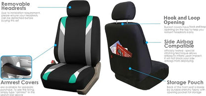 FH Group Front Set Cloth Car Seat Covers for Low Back Car Seats with Removable Headrest, Universal Fit, Airbag Compatible, Seat Cover for SUV, Sedan, Van, Mint