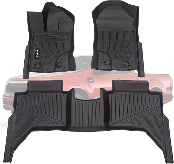 VIWIK Floor Mats for Ford Ranger SuperCrew Cab 2023 2022 2021 2020 2019, All Weather Truck Liners, TPE Rubber Car Mats Front and Rear