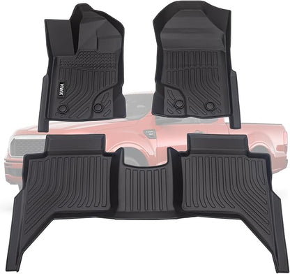 VIWIK Floor Mats for Ford Ranger SuperCrew Cab 2023 2022 2021 2020 2019, All Weather Truck Liners, TPE Rubber Car Mats Front and Rear