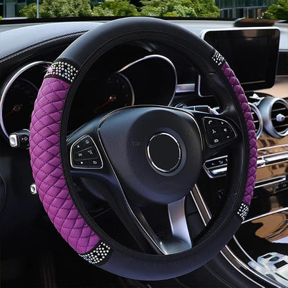 Microfiber Leather Steering Wheel Cover with Anti-Slip Lining Universal Car Accessory for Steering Wheel with a Diameter of 14.5-15 inch (Purple)
