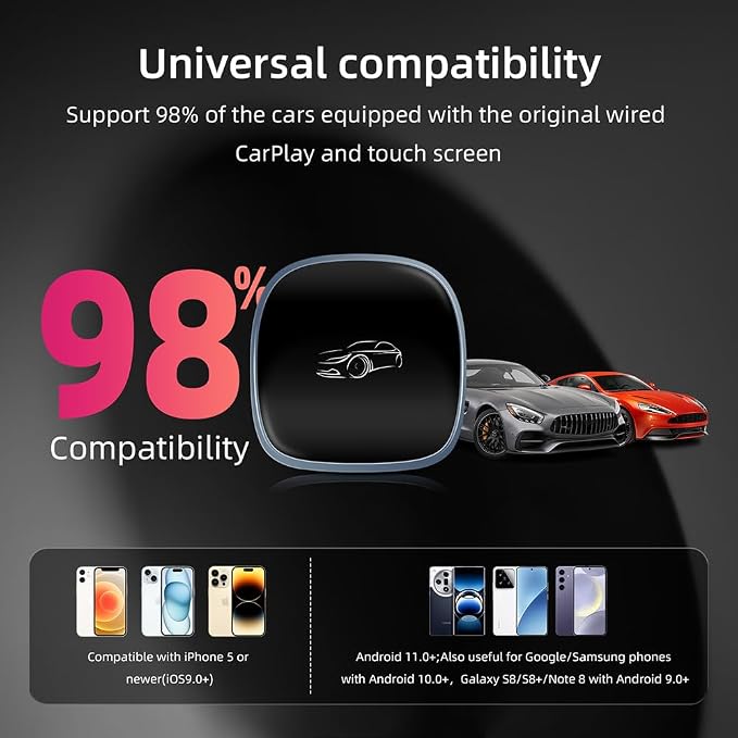 [4G+64G] Android 13-Wireless-CarPlay-Ai-Box,Plug&Play Wired to Wireless Adapter Magic CarPlay Box for Netflix/YouTube/TikTok,Support Local 4G SIM Card,Split Screen,GPS Navigation
