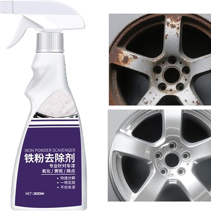 Car Iron Remover, Tire Iron Powder Cleaner, 300ml Fast Acting Universal Gentle Detailing Formula Design, Minimal Utility Style Build, Use for Chrome Trim Exhaust Pipes